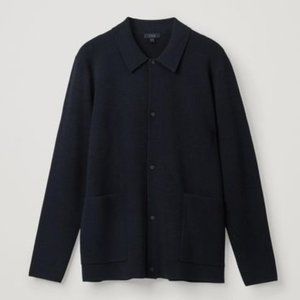 COS Navy Wool Texture Snap Jacket Cardigan Size M
